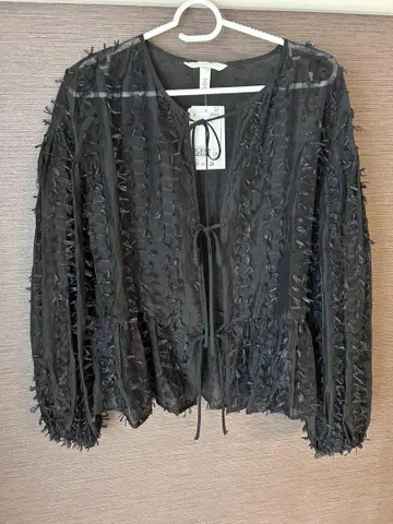 프릴 디자인 블랙 가디건 미사용 새상품 택 포함 블랙