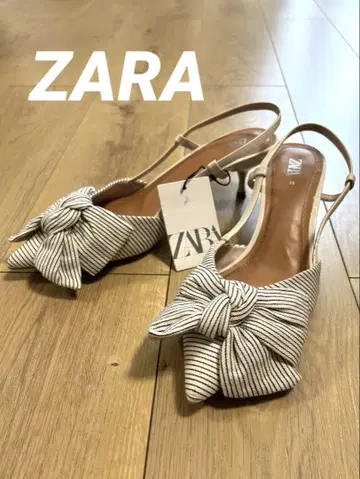 자라 스트라이프 리본 슬링백 힐 22.5cm