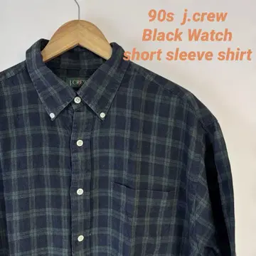 90s jcrew 제이크루 반팔 셔츠 블랙 워치 린넨