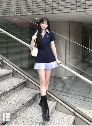 네이비 폴로 셔츠 스타일 미니 원피스