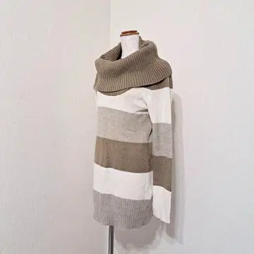 H&M 오프 터틀넥 니트 그라데이션 보더 튜닉 길이 US S