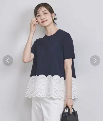 유나이티드 애로우즈 스캘럽 레이스 숏 슬리브 니트