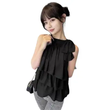 cherimi 이토 모모 셰리미 티어드 프릴 리본 상의