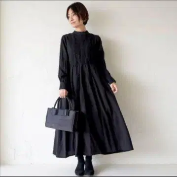 모리노가쿠코 롱 원피스 레이스 꽃무늬 A 라인 포멀 블랙