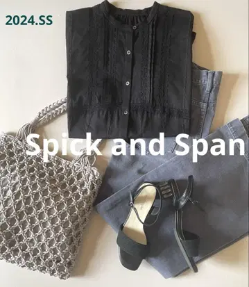 Spick and Span 60론 프렌치 레이스 블라우스 블랙