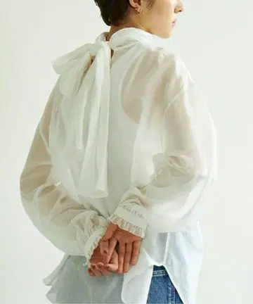 코튼 실크 봄 블라우스 보타이