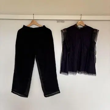 시스루 셋업 블랙 슬리브리스