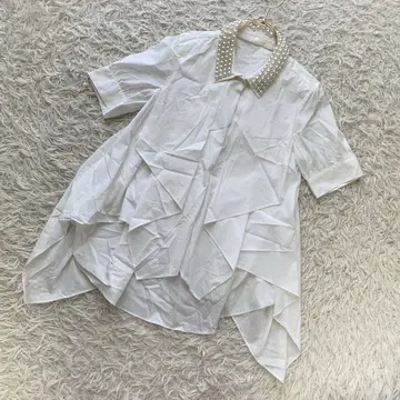 JENE 옷깃 바르 블라우스 화이트 S 고급 포멀 경사