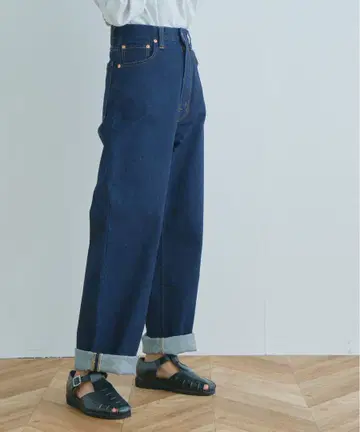 다크 블루 스트레이트 데님 하이 웨스트