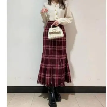 snidel 로빙 체크 헴 플레어 스커트