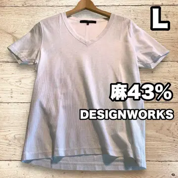 린넨 43% L DESIGNWORKS V넥 티셔츠 반팔 린넨 내의 화이트