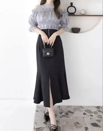 허리 리브 슬릿 머메이드 스커트/clear