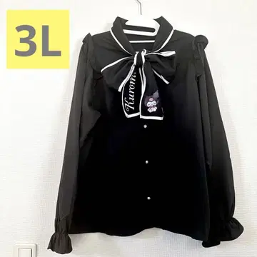 리본 포함 쿠로미 프린트 셔츠 (블랙)