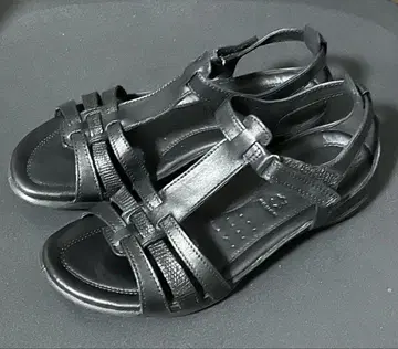 ECCO 에코 블랙 천연 가죽 여성용 샌들 23cm US5