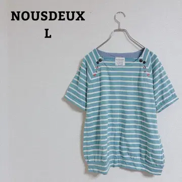 NOUSDEUX 티셔츠 블라우스 보더 반팔 면 혼방 l