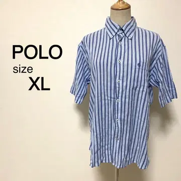 POLO 스트라이프 패턴 로고 자수 버튼 다운 반팔 셔츠