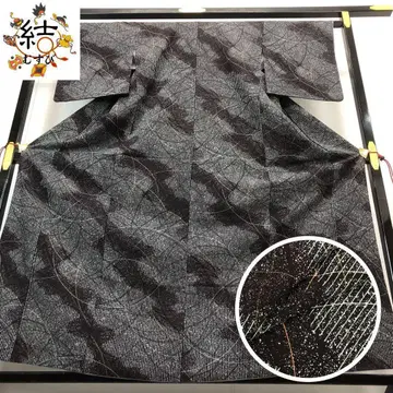 MK-1340 코몬 워셔블 기모노 세로 줄무늬 곡선 무늬 블랙 컬러