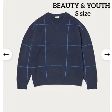 BEAUTY&YOUTH 네이비 윈도우 펜 체크 V넥 스웨터
