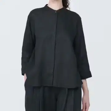 무인양품 린넨 워싱 스탠드 카라 7부 소매 블라우스