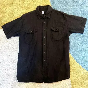 KATO 블랙 린넨 반팔 셔츠