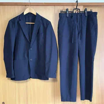 무인양품 바람이 잘 통하는 시어서커 셋업 네이비 자켓: S, 팬츠: M
