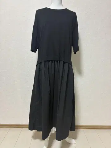 cion 블랙 티셔츠 원피스 7부 소매 도킹 디자인