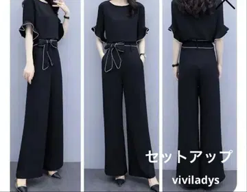 반팔 라운드넥 프릴 소매 배색 셋업 [viviladys]