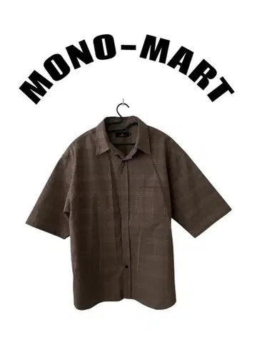 MONO-MART 브라운 체크 무늬 반팔 셔츠 남성용 L 셋업