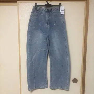 스톤 데님 스트레이트 와이드 팬츠 반짝임