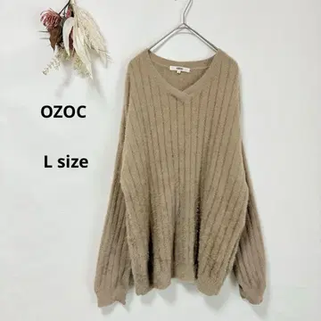 오조크 OZOC 긴팔 니트 L 브라운 V넥 스트라이프 스웨터