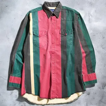 레어 90s Wrangler 스트라이프 웨스턴 셔츠 긴팔 USA제