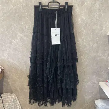 EXIRING 블랙 레이스 롱 스커트