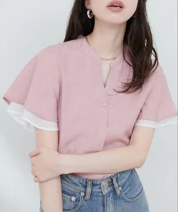 내추럴 꾸뛰르 소매 시어 펄 버튼 스키퍼 블라우스