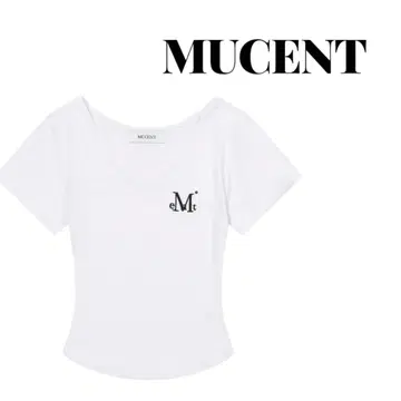 무센트 시스루 로고 브이로고 크롭 숏 티셔츠 MUCENT