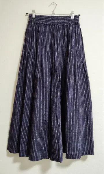 fog linen work 리투아니아 린넨 스트라이프 개더 스커트