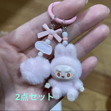 2개 세트 라부부 Labubu 키링 핑크와 브라운