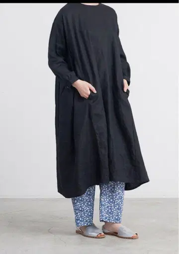 HEAVENLY 헤븐리 린넨 사이드 개더 원피스 블랙 린넨
