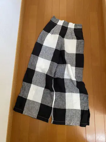블록 체크 무늬 와이드 팬츠