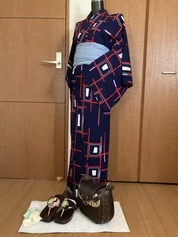 빨간색 유카타 빈티지 세트