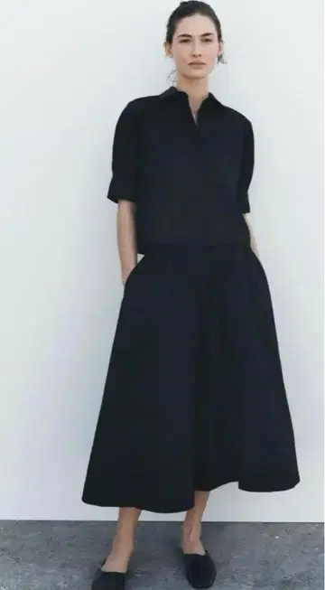 자라 퍼프 미디 스커트