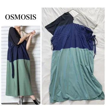 OSMOSIS 오즈모시스 절개 V넥 원피스 패치워크 롱