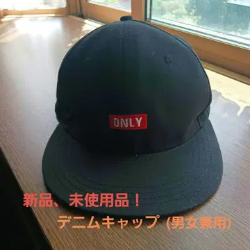 새상품! ONLY 블랙 데님 자수 캡 남녀 공용 차양