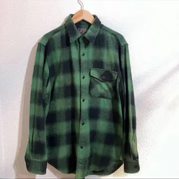 BEAMS 그린 블랙 체크 플란넬 셔츠 M