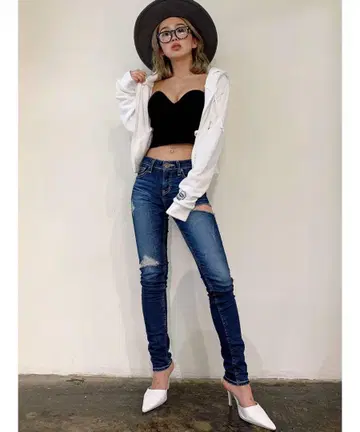 GYDA SIDE RIPPED 스키니 데님 팬츠