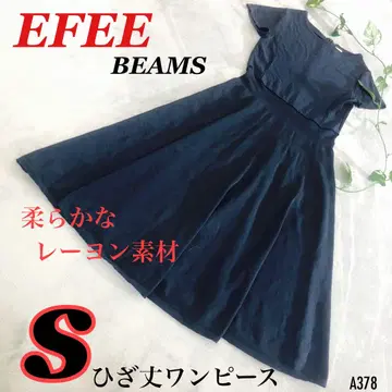 BEAMS S 무릎 기장 원피스 반팔 캡 슬리브 플레어 실루엣