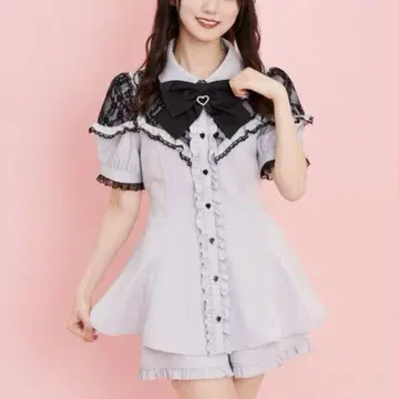 시크릿허니 숄더 요크 바이컬러 레이스 셋업