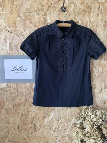Leilian 자수 반팔 셔츠