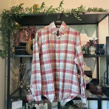 steven alan 레드 화이트 체크 플란넬 셔츠 XS