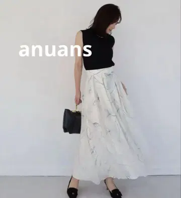 anuans 아누앙스 플라워 프린트 화이트 플레어 롱 스커트 S