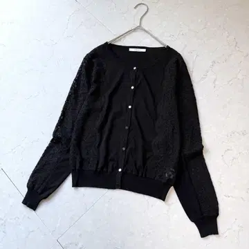 ANAYI 아나이 레이스 가디건 38 블랙 실크 혼방 실버 버튼